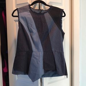 BCBG Maxazria “Mae” Denim Asymmetrical Top Sz L